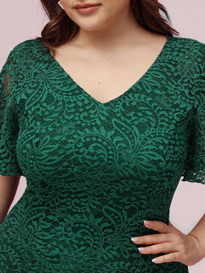 Color=Dark Green | Dainty V Neck Mermaid Tea Length Plus Size Party Dresses-Dark Green 5