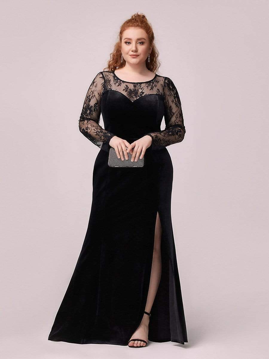 Gorgeous Plus Size Evening Dress | Maxi Side Split Party Dresses with Lace 