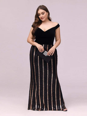 Color=Black | Women'S Hot Off Shoulder Fishtail Sequin Evening Dress-Black 4