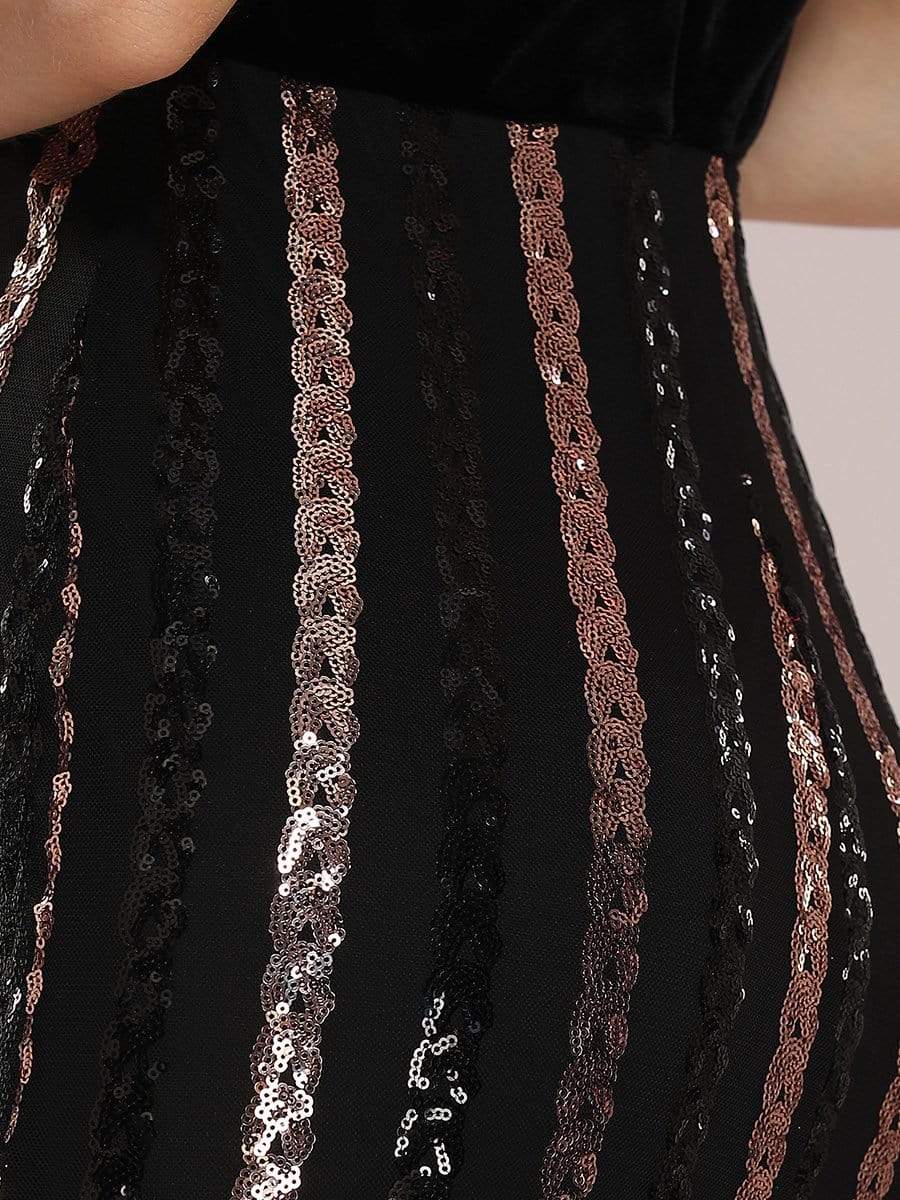Color=Black | Women'S Hot Off Shoulder Fishtail Sequin Evening Dress-Black 5