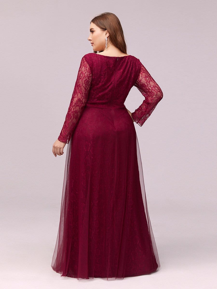 Color=Burgundy | Elegant Maxi Tulle & Lace Evening Dress For Mother Of The Bride-Burgundy 2