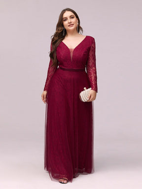 Color=Burgundy | Elegant Maxi Tulle & Lace Evening Dress For Mother Of The Bride-Burgundy 4
