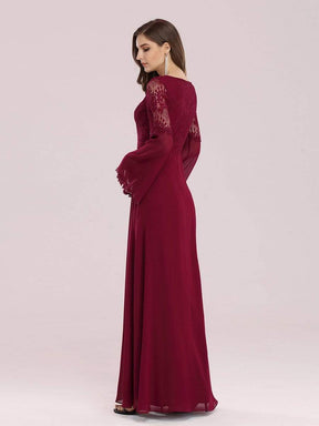 Color=Burgundy | Trendy V Neck A-Line Chiffon Bridesmaid Dress With Lace-Burgundy 3