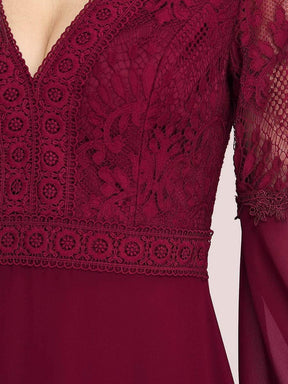 Color=Burgundy | Trendy V Neck A-Line Chiffon Bridesmaid Dress With Lace-Burgundy 5