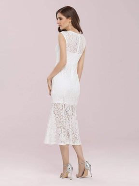 Color=Cream | Gorgeous Round Neck Sleeveless Lace Party Dress-Cream 2