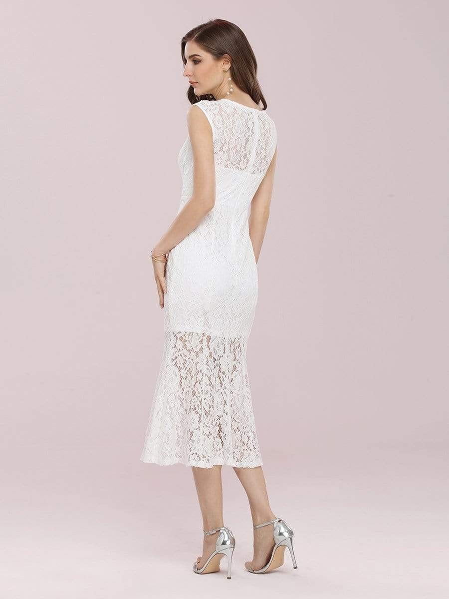 Color=Cream | Gorgeous Round Neck Sleeveless Lace Party Dress-Cream 2