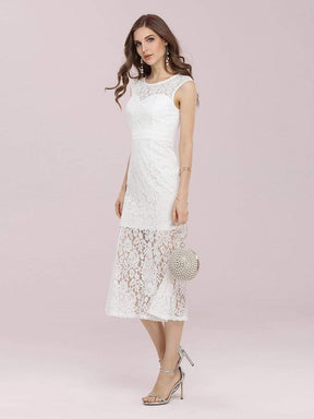 Color=Cream | Gorgeous Round Neck Sleeveless Lace Party Dress-Cream 3