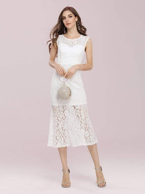 Color=Cream | Gorgeous Round Neck Sleeveless Lace Party Dress-Cream 4