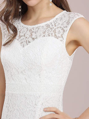 Color=Cream | Gorgeous Round Neck Sleeveless Lace Party Dress-Cream 5