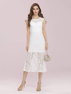 Color=Cream | Gorgeous Round Neck Sleeveless Lace Party Dress-Cream 1