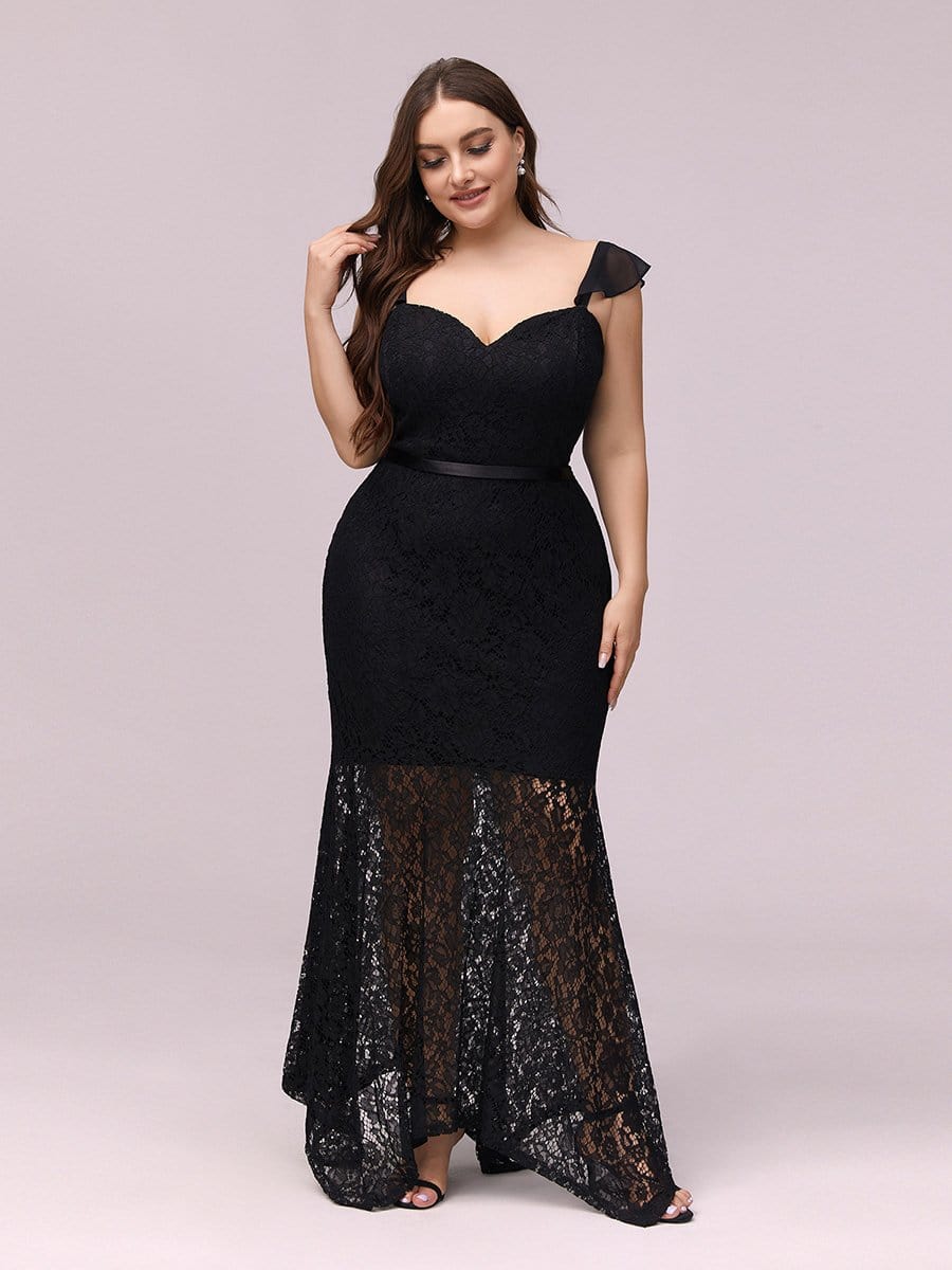 Color=Black | Elegant Casual Tea-Length Lace Bodycon Party Dress-Black 4