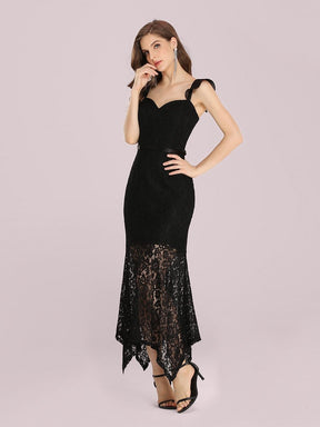 Color=Black | Elegant Casual Tea-Length Lace Bodycon Party Dress-Black 3
