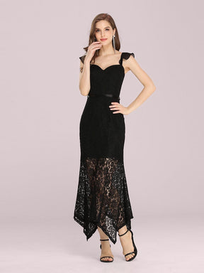 Color=Black | Elegant Casual Tea-Length Lace Bodycon Party Dress-Black 1