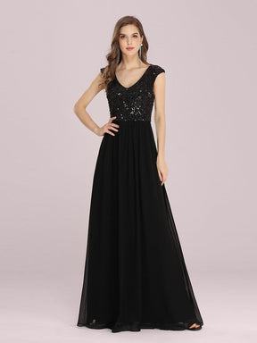 Color=Black | Stunning A-Line Chiffon Evening Dress With Sequin Bodice-Black 4