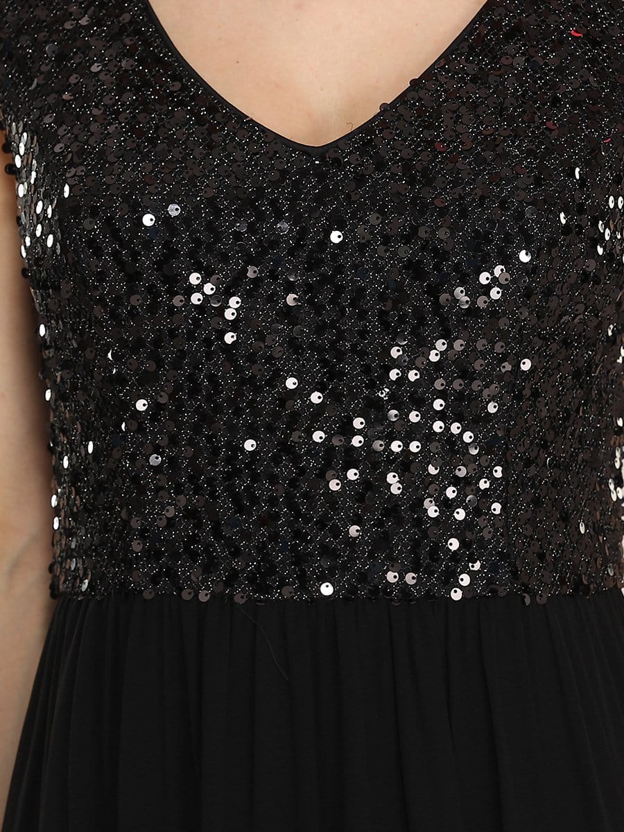 Color=Black | Stunning A-Line Chiffon Evening Dress With Sequin Bodice-Black 5