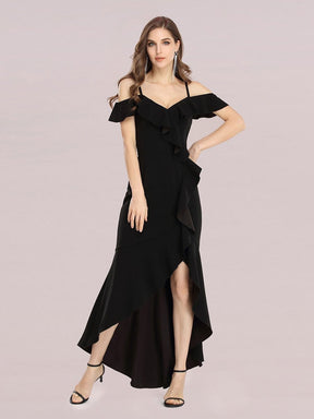 Color=Black | Sexy Long High-Low Party Dress With Spaghetti Straps-Black 4