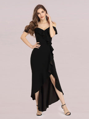 Color=Black | Sexy Long High-Low Party Dress With Spaghetti Straps-Black 3