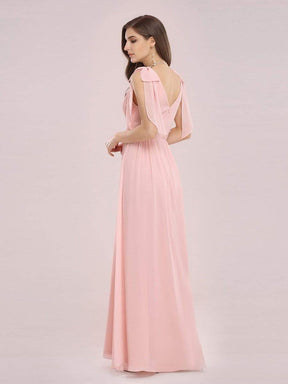Color=Pink | Romantic Sleek V Neck High Waist Chiffon Bridesmaid Dress-Pink 2