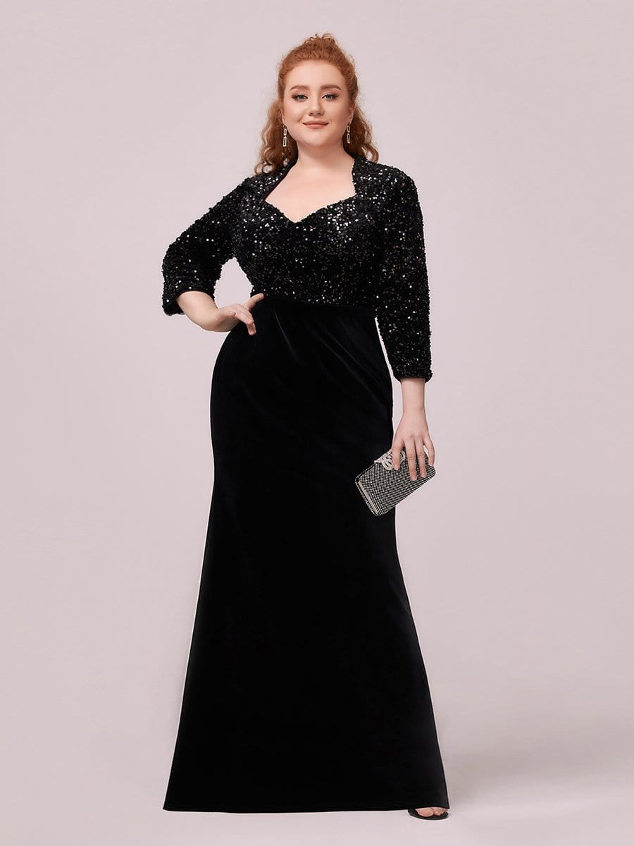 Color=Black | Women'S Hot Maxi Fishtail Velvet & Sequin Evening Dress-Black 4