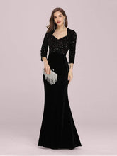 Color=Black | Women'S Hot Maxi Fishtail Velvet & Sequin Evening Dress-Black 1