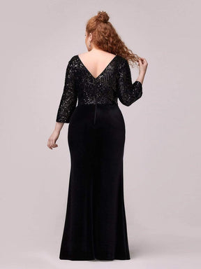 Color=Black | Fashion Mermaid Maxi Plus Size Velvet Evening Dress-Black 2