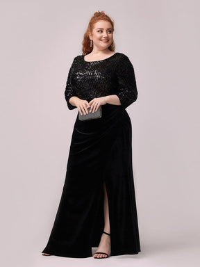 Color=Black | Stunning Mermaid Floor Length Velvet Evening Dress With Sequin-Black 3