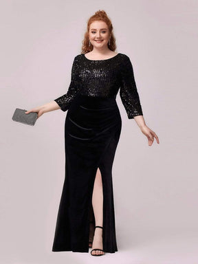 Color=Black | Fashion Mermaid Maxi Plus Size Velvet Evening Dress-Black 4