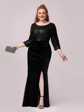 Color=Black | Stunning Mermaid Floor Length Velvet Evening Dress With Sequin-Black 4