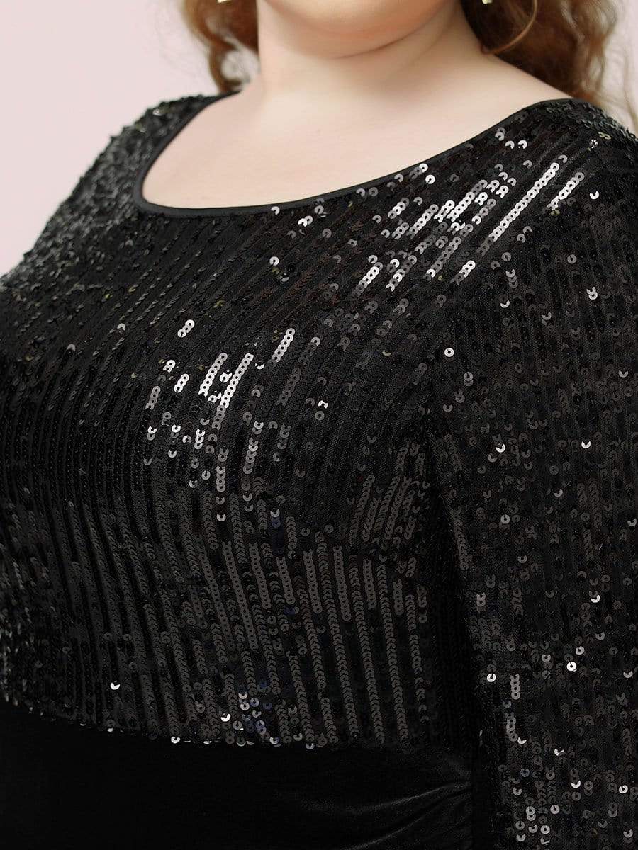 Color=Black | Fashion Mermaid Maxi Plus Size Velvet Evening Dress-Black 5
