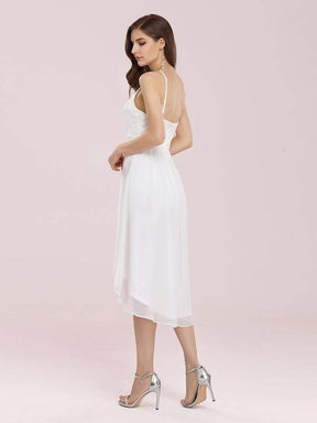 Color=Cream | Plain Round Neck Lace & Chiffon Wedding Dress For Women-Cream 2