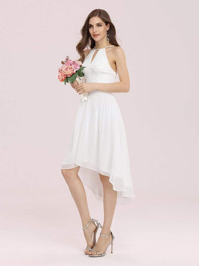 Color=Cream | Plain Round Neck Lace & Chiffon Wedding Dress For Women-Cream 3