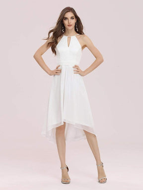 Color=Cream | Plain Round Neck Lace & Chiffon Wedding Dress For Women-Cream 4