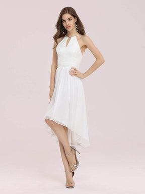 Color=Cream | Plain Round Neck Lace & Chiffon Wedding Dress For Women-Cream 1