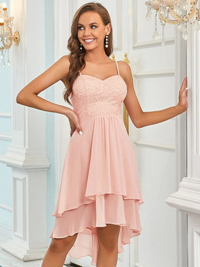 Color=Pink | Casual Knee-Length Chiffon Dress With Spaghetti Straps-Pink 3
