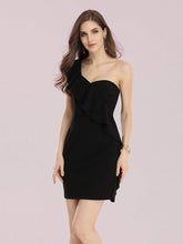 Color=Black | Sexy One Shoulder Short Mini Cocktail Dress With Ruffles-Black 1