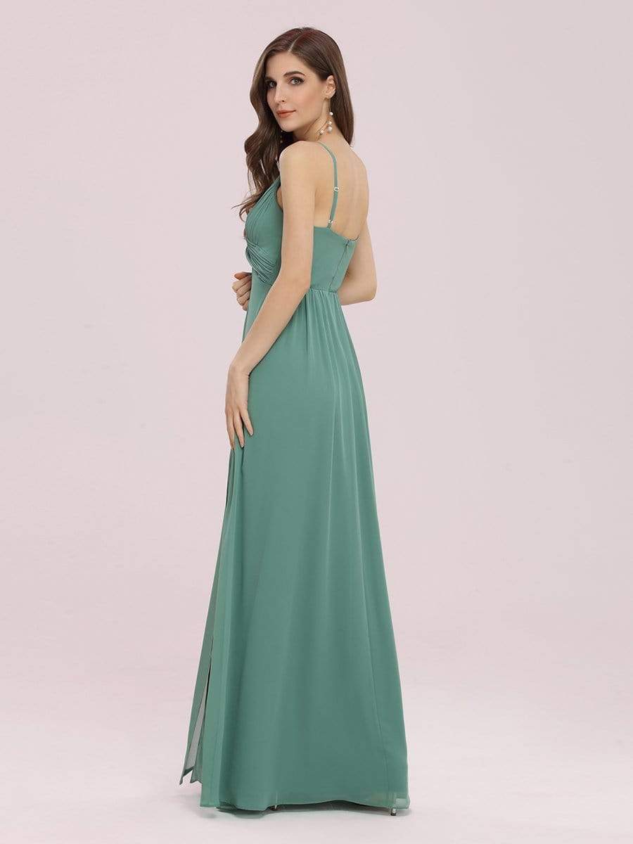 Color=Green Bean | Women'S Simple V Neck Chiffon Bridesmaid Dress With Side Split-Green Bean 2