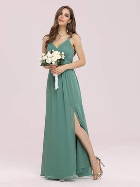 Color=Green Bean | Women'S Simple V Neck Chiffon Bridesmaid Dress With Side Split-Green Bean 4