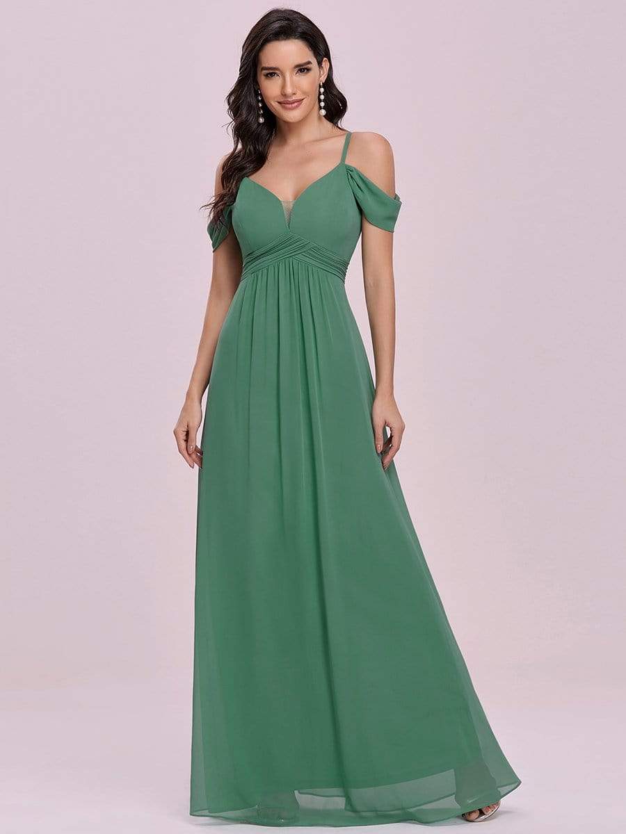 Color=Green Bean | Fancy Cold Shoulder Simple Chiffon Maxi Bridesmaid Dress-Green Bean 6