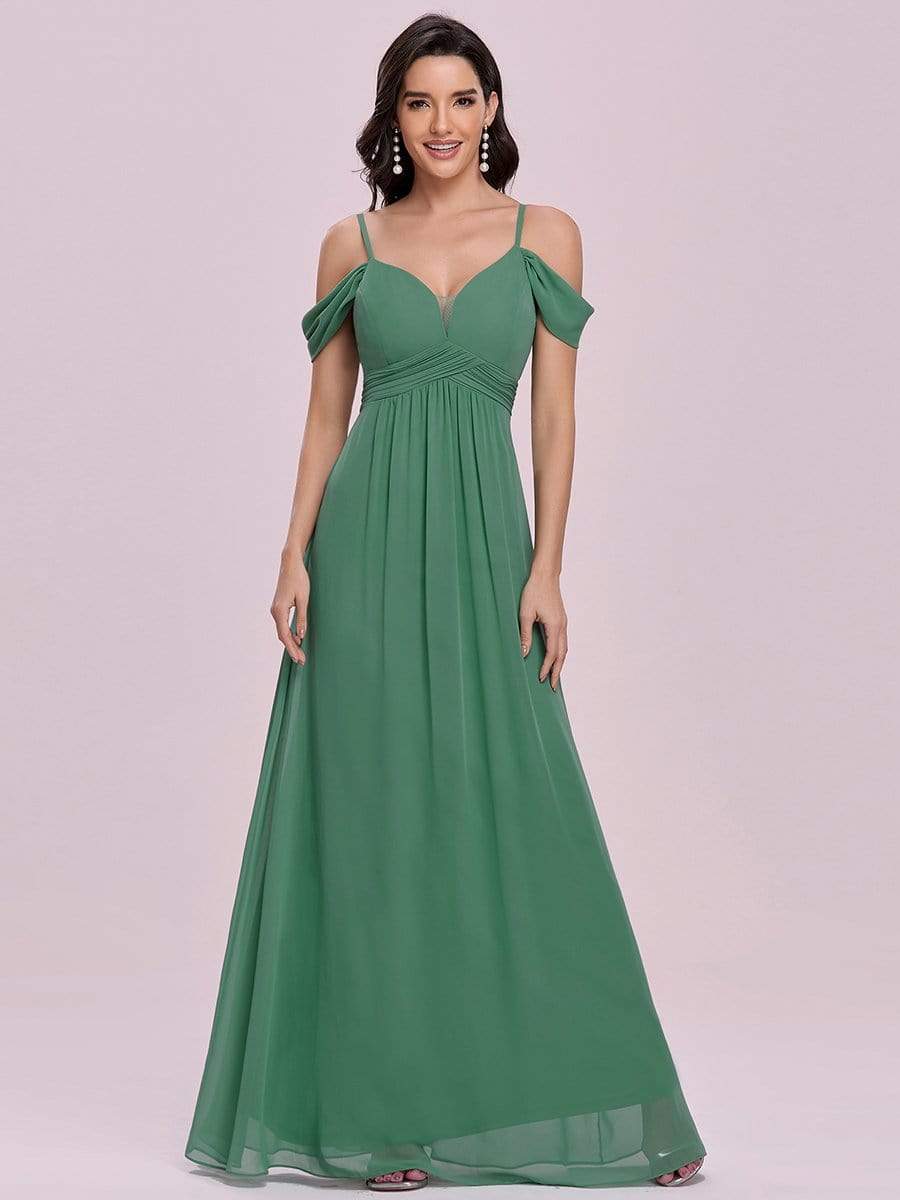 Color=Green Bean | Fancy Cold Shoulder Simple Chiffon Maxi Bridesmaid Dress-Green Bean 7