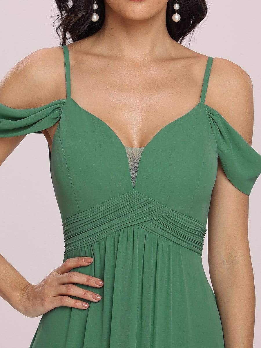 Color=Green Bean | Fancy Cold Shoulder Simple Chiffon Maxi Bridesmaid Dress-Green Bean 8