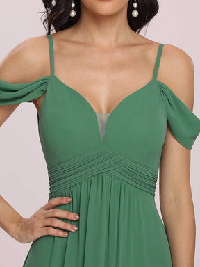 Color=Green Bean | Fancy Cold Shoulder Simple Chiffon Maxi Bridesmaid Dress-Green Bean 8
