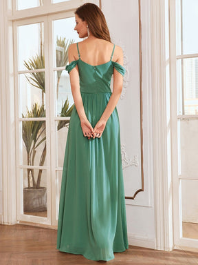 Color=Green Bean | Fancy Cold Shoulder Simple Chiffon Maxi Bridesmaid Dress-Green Bean 2