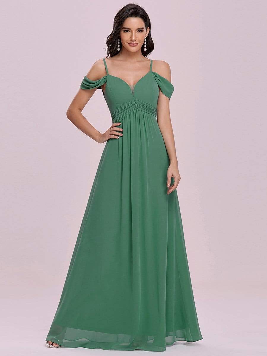 Color=Green Bean | Fancy Cold Shoulder Simple Chiffon Maxi Bridesmaid Dress-Green Bean 4