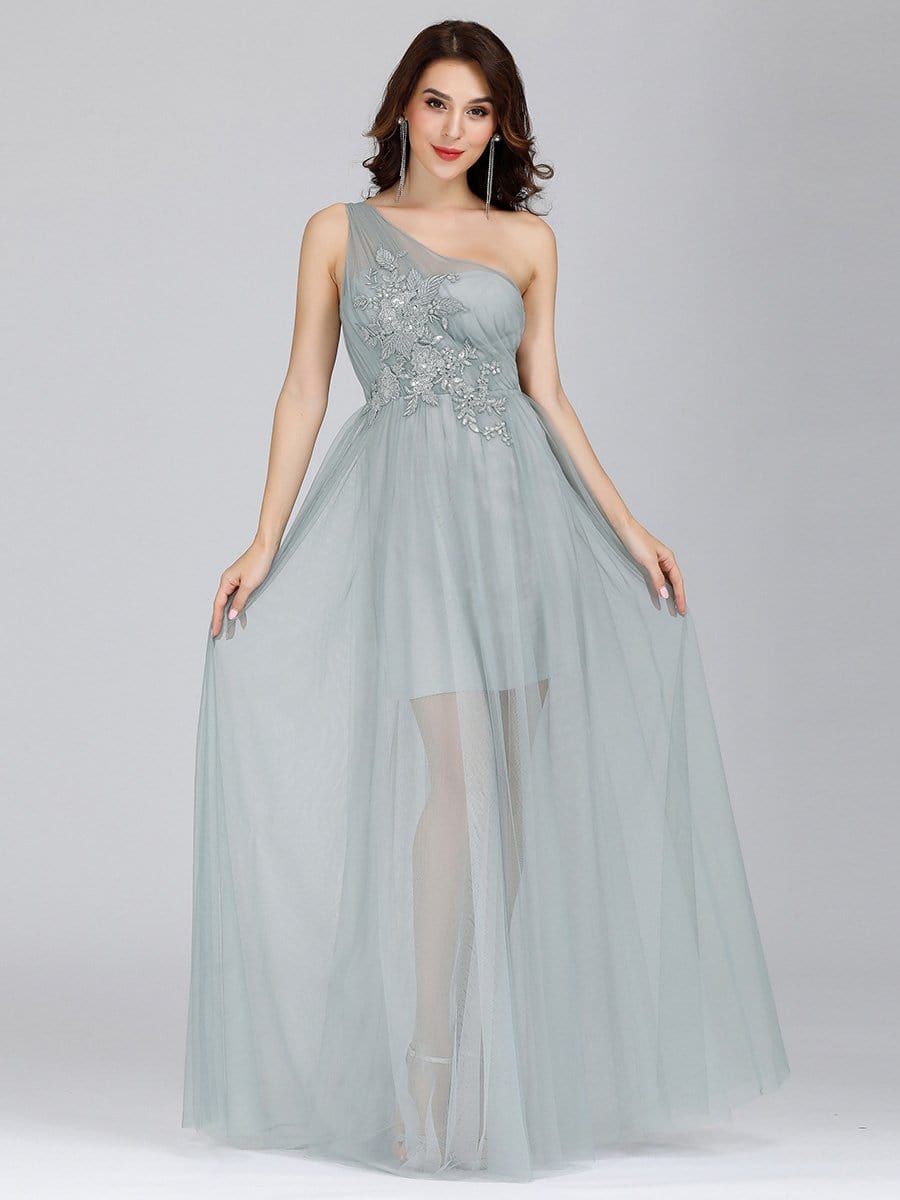 Color=Grey | Dainty Asymmetric Shoulder Evening Dresses With Applique-Grey 9