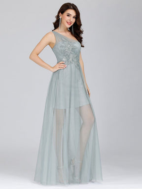 Color=Grey | Dainty Asymmetric Shoulder Evening Dresses With Applique-Grey 8