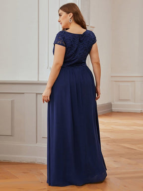 Color=Navy Blue | Alluring Plus Size Round Neckline Lace Evening Dresses-Navy Blue 2