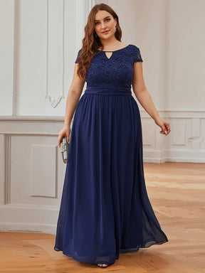 Color=Navy Blue | Alluring Plus Size Round Neckline Lace Evening Dresses-Navy Blue 3