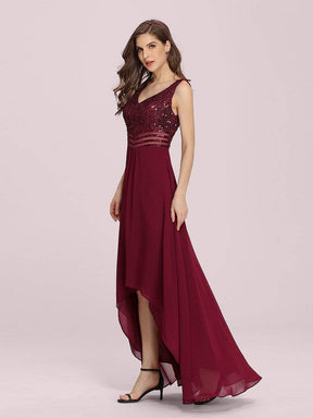 Color=Burgundy | Elegant Paillette & Chiffon V-Neck A-Line Sleeveless Plus Size Evening Dresses-Burgundy 2