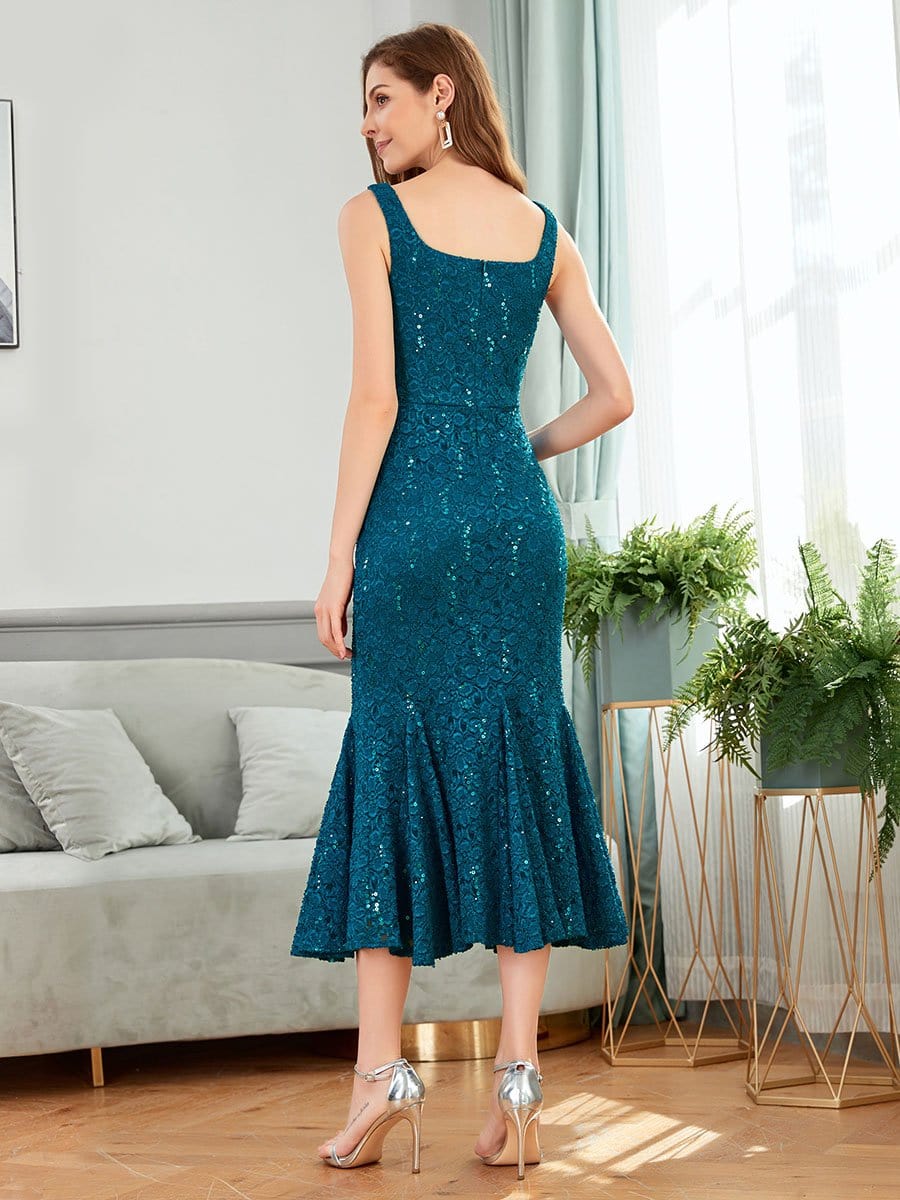 Color=Teal | Sassy Knee Length Lace Party Dresses Sets With Mermaid Ruffle-Teal 6