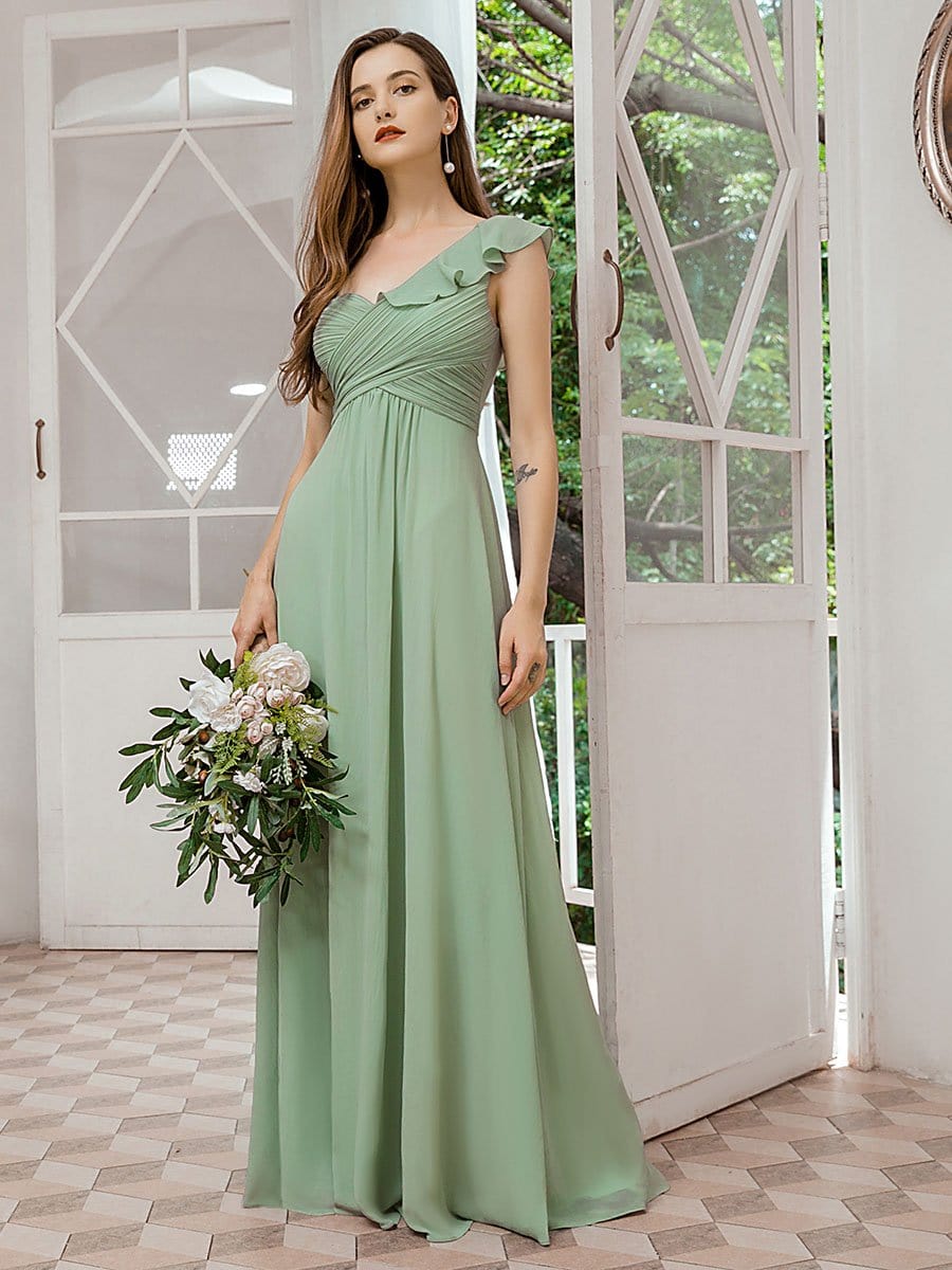mint pastel green bridesmaid dresses Mint Green A-line V-neck Chiffon Floor Length Bridesmaid Dresses, MBD148